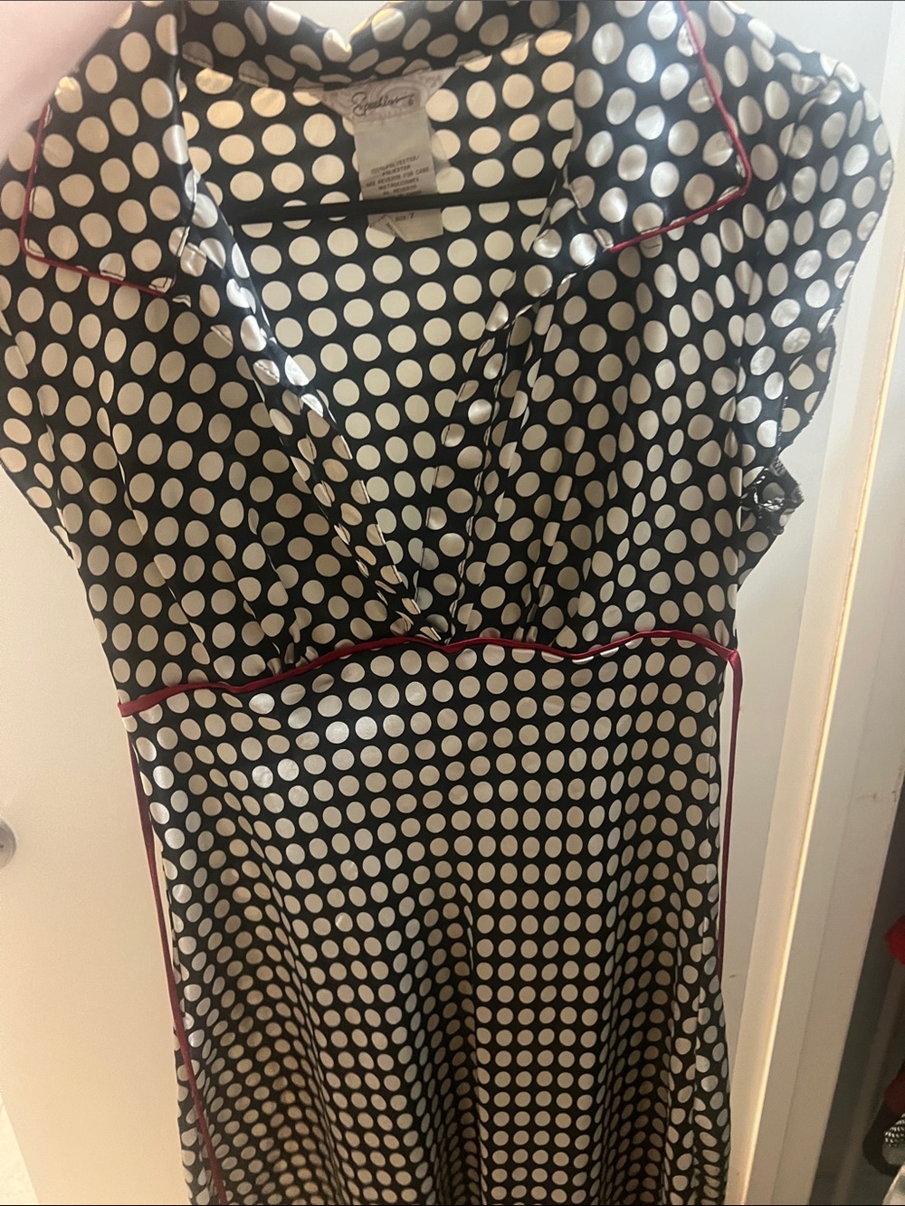 Speechless Black and White Polka Dot Midi Dress with Red Piping